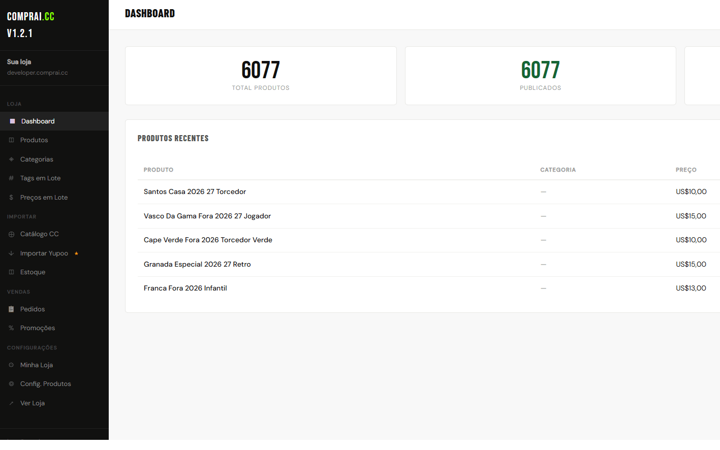 Comprai.cc administration dashboard