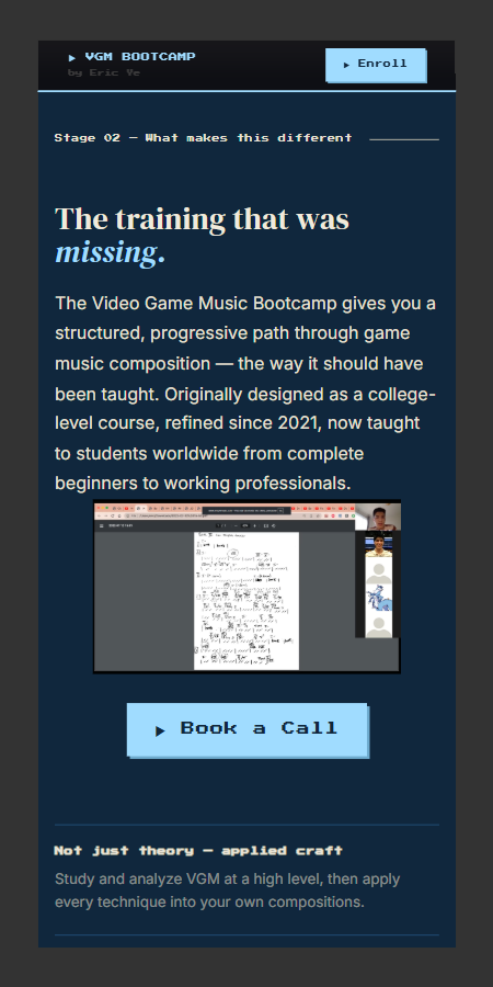 VGM Bootcamp mobile landing page
